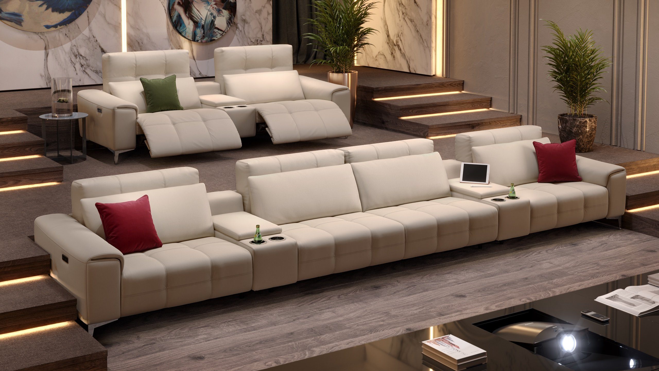 x 4-Sitzer 100 in cm Leder 418 Sofanella Creme SALENTO Kinosofa Sofanella Sofa - M: