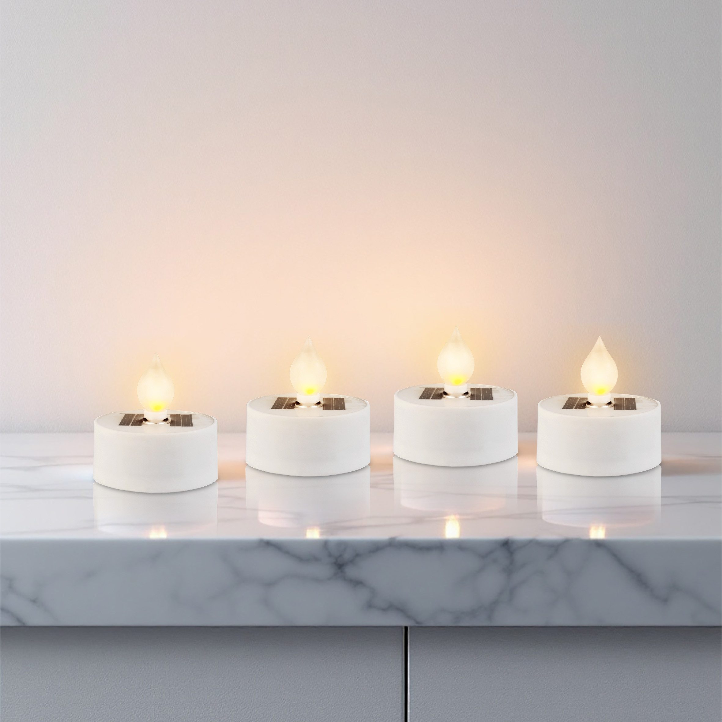 Spetebo LED-Kerze Solar LED Teelicht XL 5cm mit Flammen Effekt warm weiß - 4er Set - (Anzahl, 1-tlg., Stück), mit IP44 Spitzwasserschutz – Bild 5 von 5