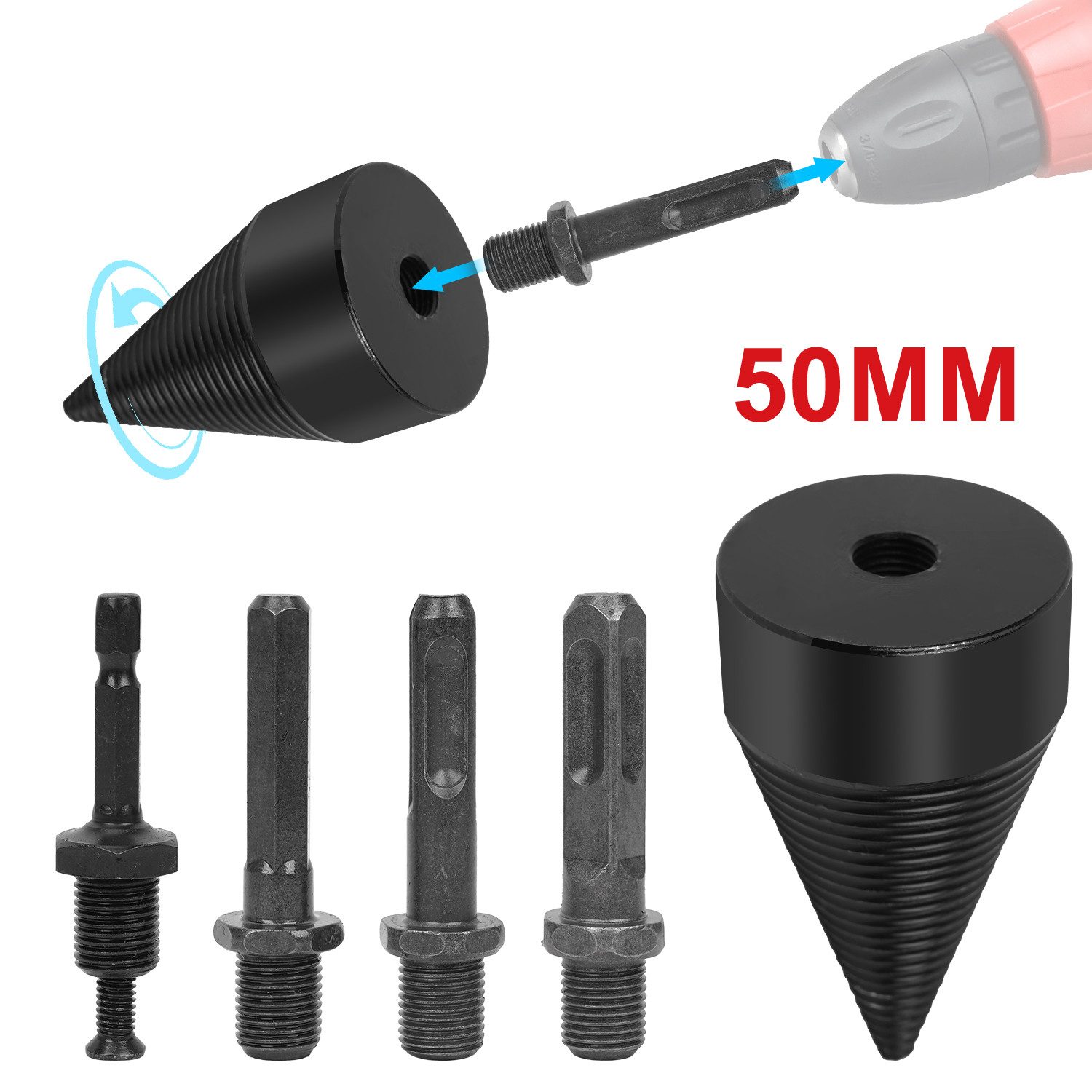 OSTWOLKE Holzspalter 50mm Kegelspalter Bohrer Drillkegel Spaltbohrer Für Bohrmaschine, (5-St)