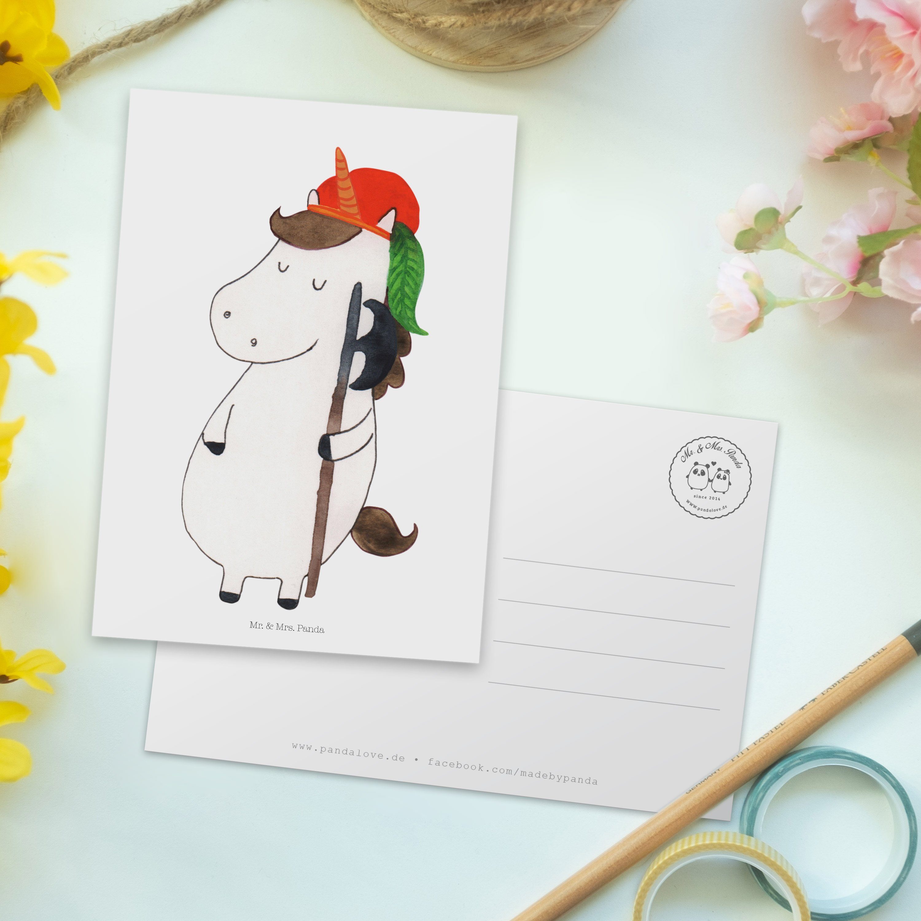 Mr. & Mrs. Panda Einhorn Weiß Geschenkkarte, - Bube Geschenk, - Pegasus, Ansichtskarte Postkarte