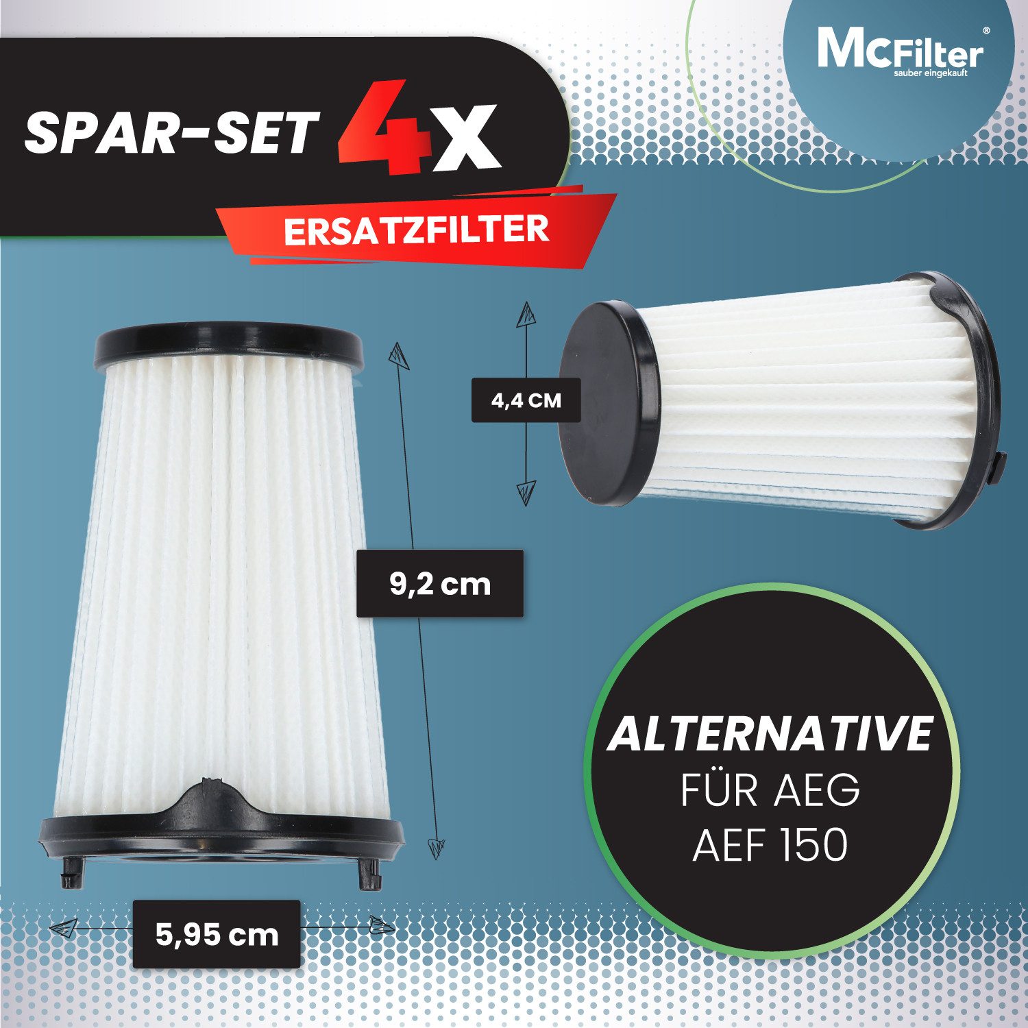 McFilter HEPA-Filter 4 Stück, Zubehör für AEG CX7-2 QX8 ERGORAPIDO, AEG Electrolux Juno Zanker Zanussi 9001683755, passgenau, wie AEF150