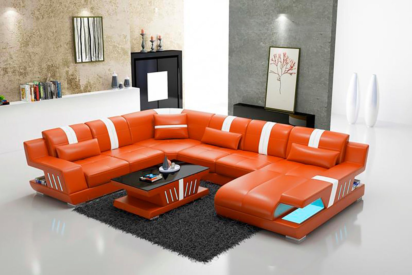 JVmoebel Ecksofa, Ecksofa Wohnlandschaft Design U Form Leder Couch Polster Sofa Couchen