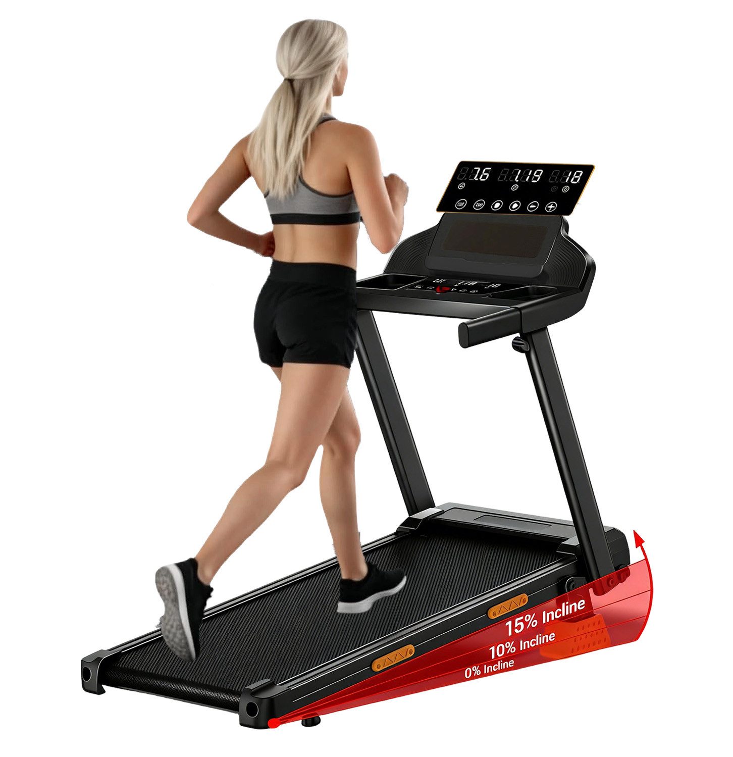 BAYMATE Laufband Für Zuhause Laufbänder (leiser Lauftrainer für Büro-Fitnessstudio, 3-in-1-Laufband mit 15 % Steigung, 180 kg Belastbarkeit, 12 km/h Laufgeschwindigkeit für Zuhause, 3 PS elektrischer Lauftrainer), 3-Bildschirm-Display und 12 Programme