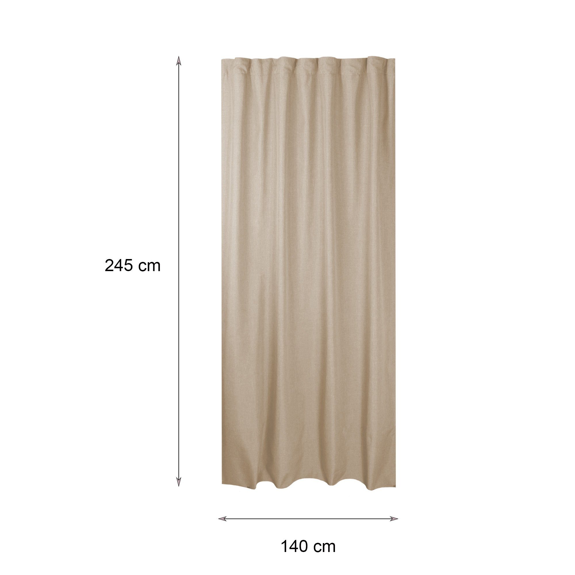 Gardine Vorhang 2er Set blickdicht 140x245 St), und Haus Kräuselband Struktur (2 Deko, Leinenoptik, cm blickdicht, Beige Polyester Kräuselband Natur