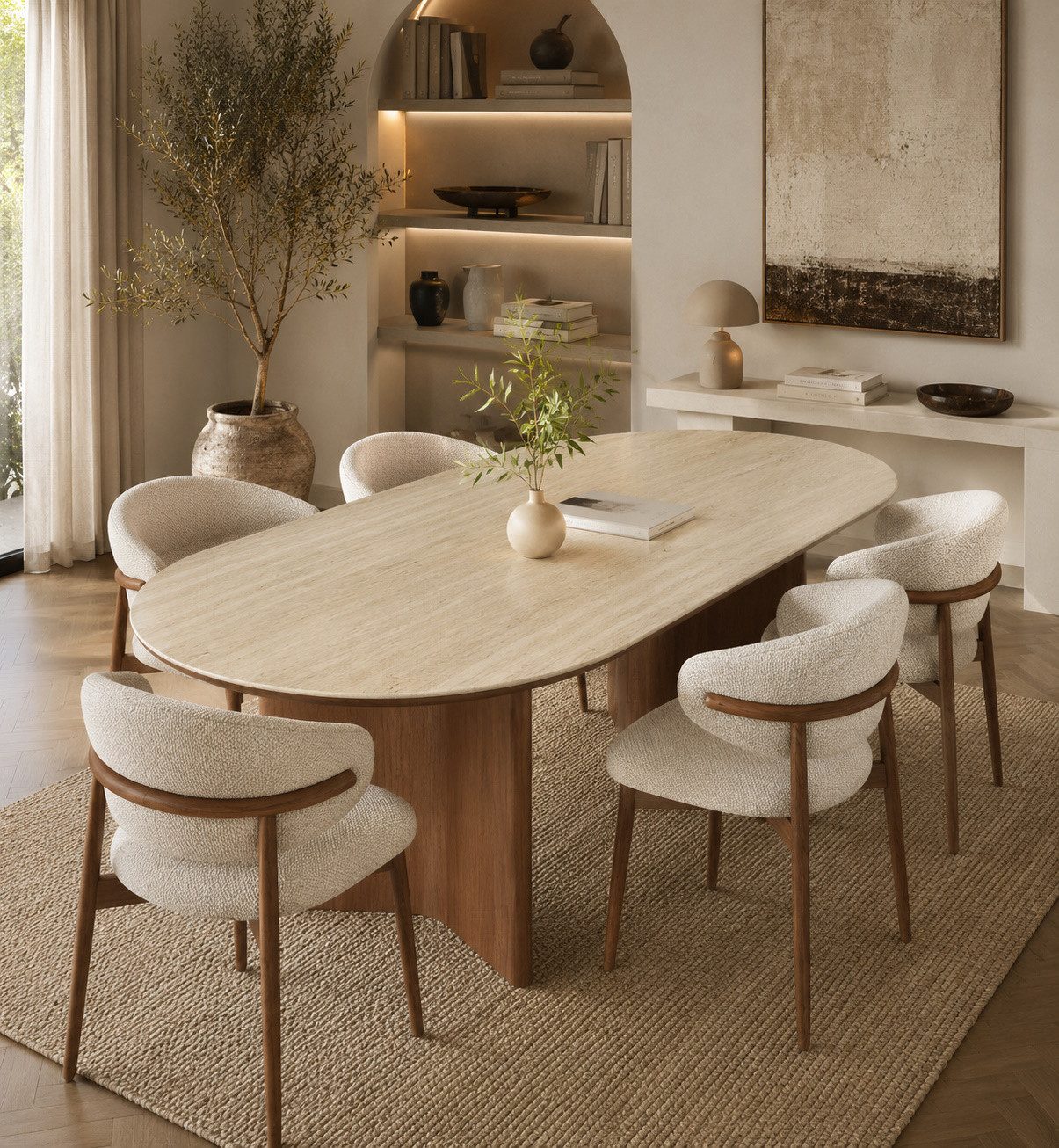 Vintagehaus Esstisch Travertin Keramik Tivoli Mangoholz Esche 180/200