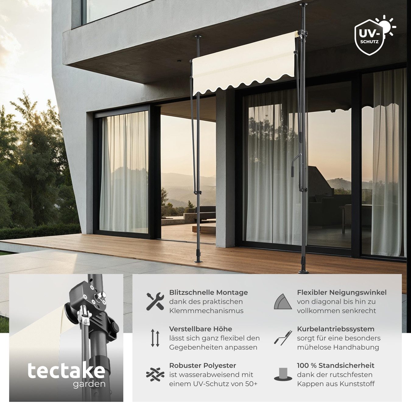 tectake Klemm-Senkrechtmarkise Balkonüberdachung, UV-beständig und wasserab günstig online kaufen