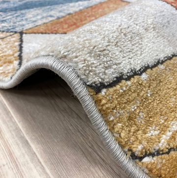 Designteppich Designer Wohnzimmer Teppich Palmas Teppich Karomuster Orange Blau, Carpetilla, Rechteckig, Höhe: 10 mm, Wohnzimmer, Kurzflor, Kinderzimmer