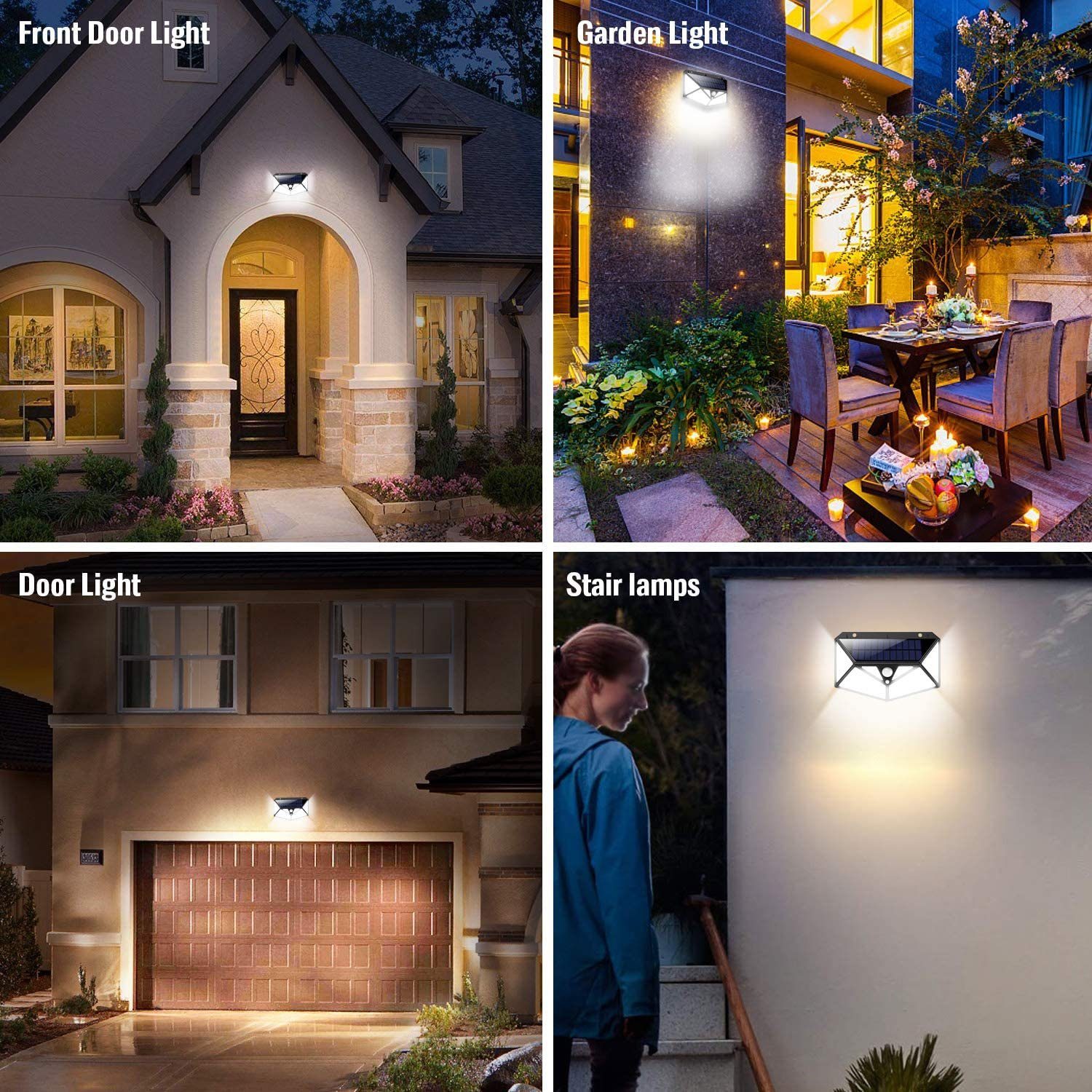 LETGOSPT LED Solarleuchte 4x Gartenlampe Solarleuchte 100 LED integriert, Bewegungsmelder Licht 4er IP65 Außenleuchte Außenlampe, LEDs Wandleuchte Lampe Strahler fest Kaltweiß mit