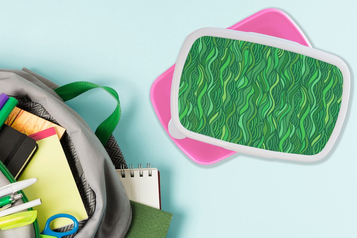 MuchoWow rosa Kunststoff Erwachsene, Kunststoff, Seegras - Grün, Kinder, Muster (2-tlg), für Brotdose Mädchen, Brotbox Lunchbox Snackbox, -