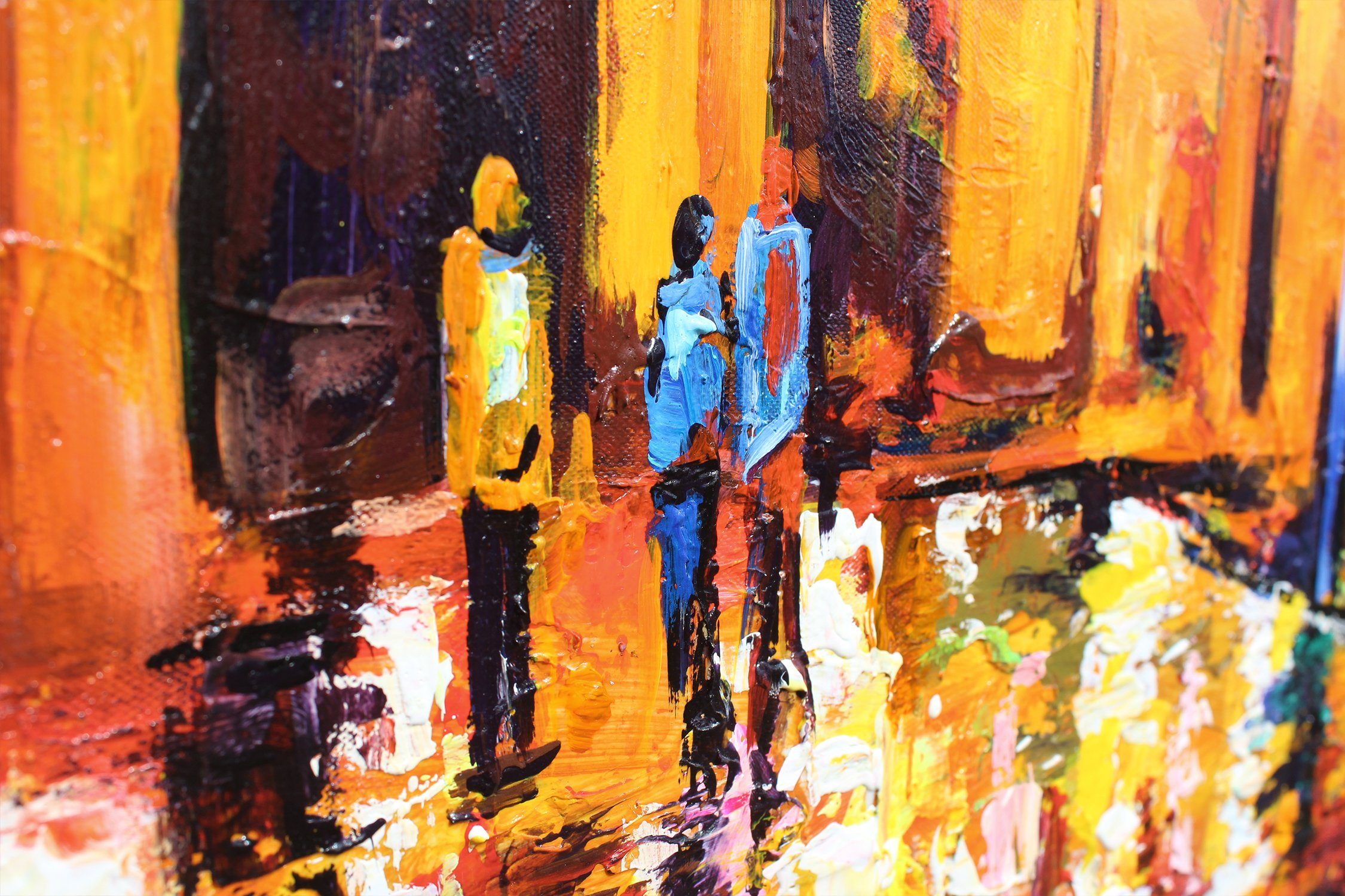 YS-Art Gemälde Brandenburger Tor, Architektur, Leinwand Bild Handgemalt Berlin bei Nacht Orange Rot