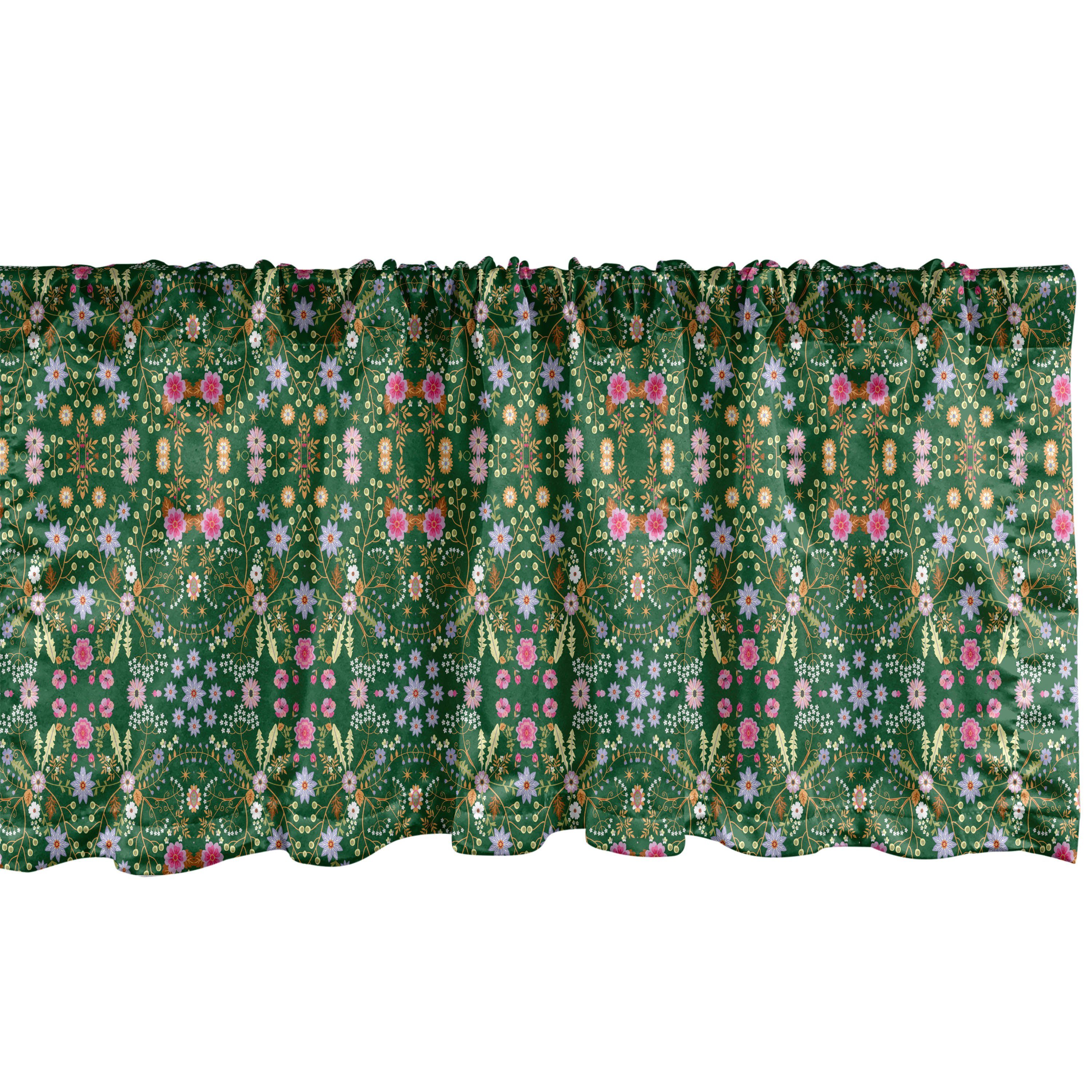 Scheibengardine Vorhang Volant für Küche Schlafzimmer Dekor mit Stangentasche, Abakuhaus, Microfaser, Blumen Rhythmische Blumen Arrangement
