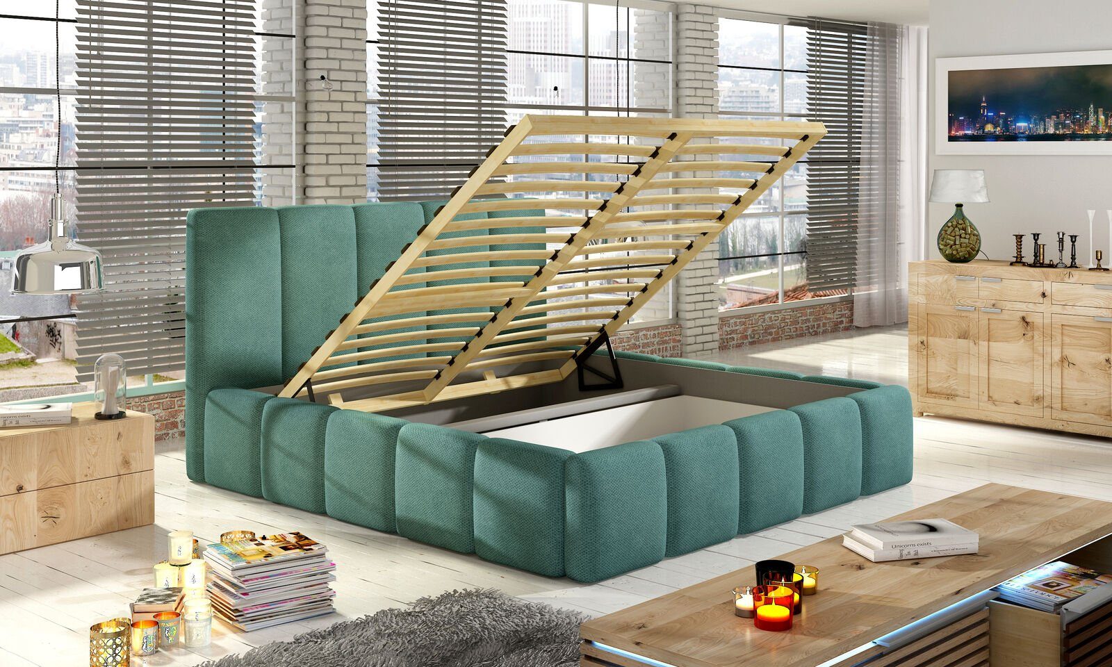 Stoff XXL Luxus Design Modernes JVmoebel Bett, Doppel Grün Hotel Betten Bett Stil
