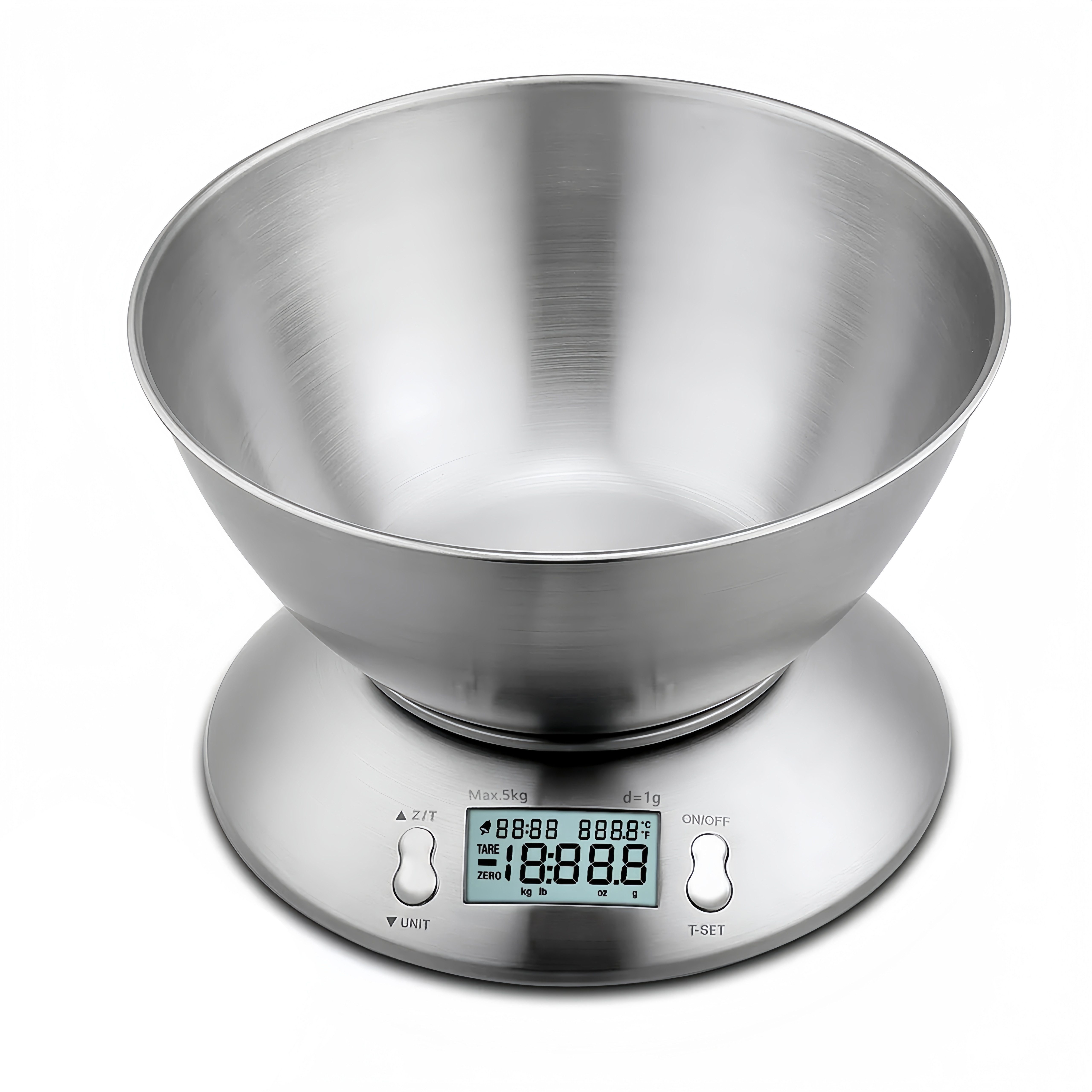 BlingBin Küchenwaage 5KG Digitalwaage Professionelle Kochen Lebensmittel Wiegen LCD Display, (1er Set, 1-tlg., 1 Stück), Edelstahl Elektronische Waage W/Schüssel Tara-funktion Küchenwaage