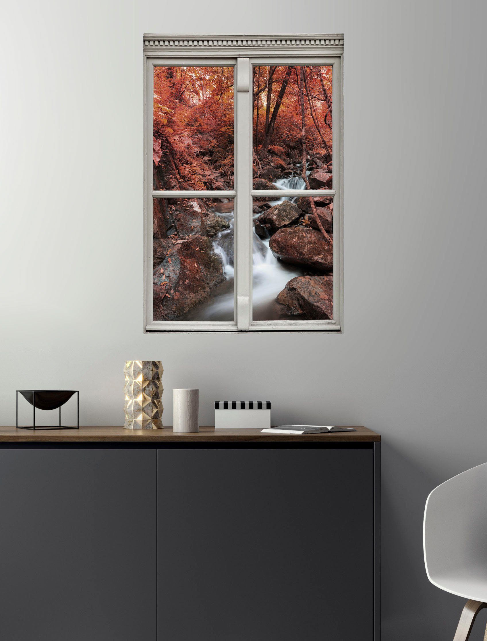 queence Wandsticker Bach, Wandsticker, Wandbild, selbstklebend, 3D, Fenster