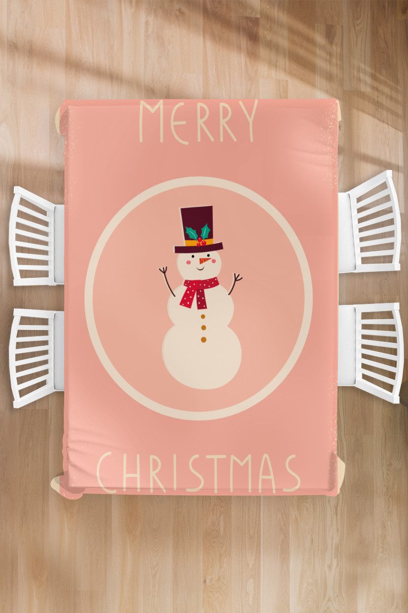 MuchoWow Tischdecke Schneemann - Zitate - Weihnachten - Frohe Weihnachten - Rosa - Winter, Gartentischdecke und indoor, Wetterfest, Abwaschbar, 150x220 cm