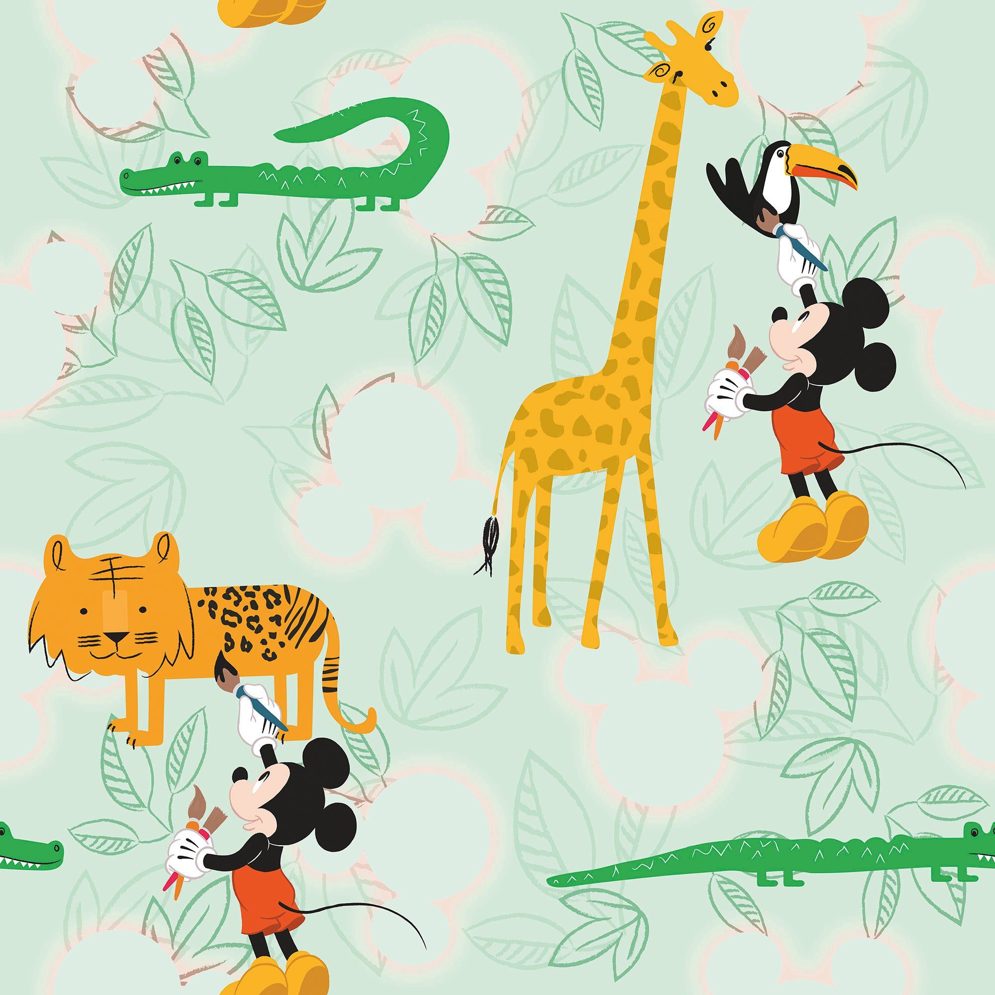 Komar Vliestapete Mickey Doodle Zoo, glatt, bedruckt, (1 St), Rolle mit 53 x 1005 cm