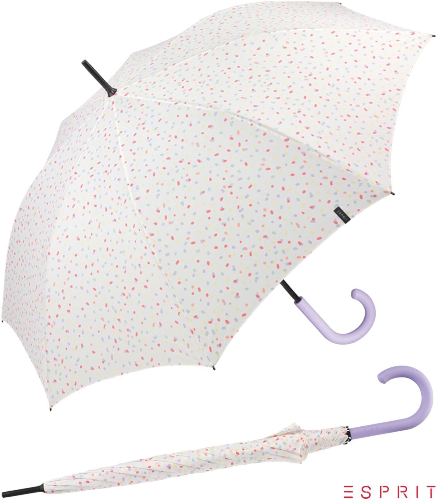 Esprit Langregenschirm Damen Automatik Regenschirm Potpourri, groß-stabil Multidot