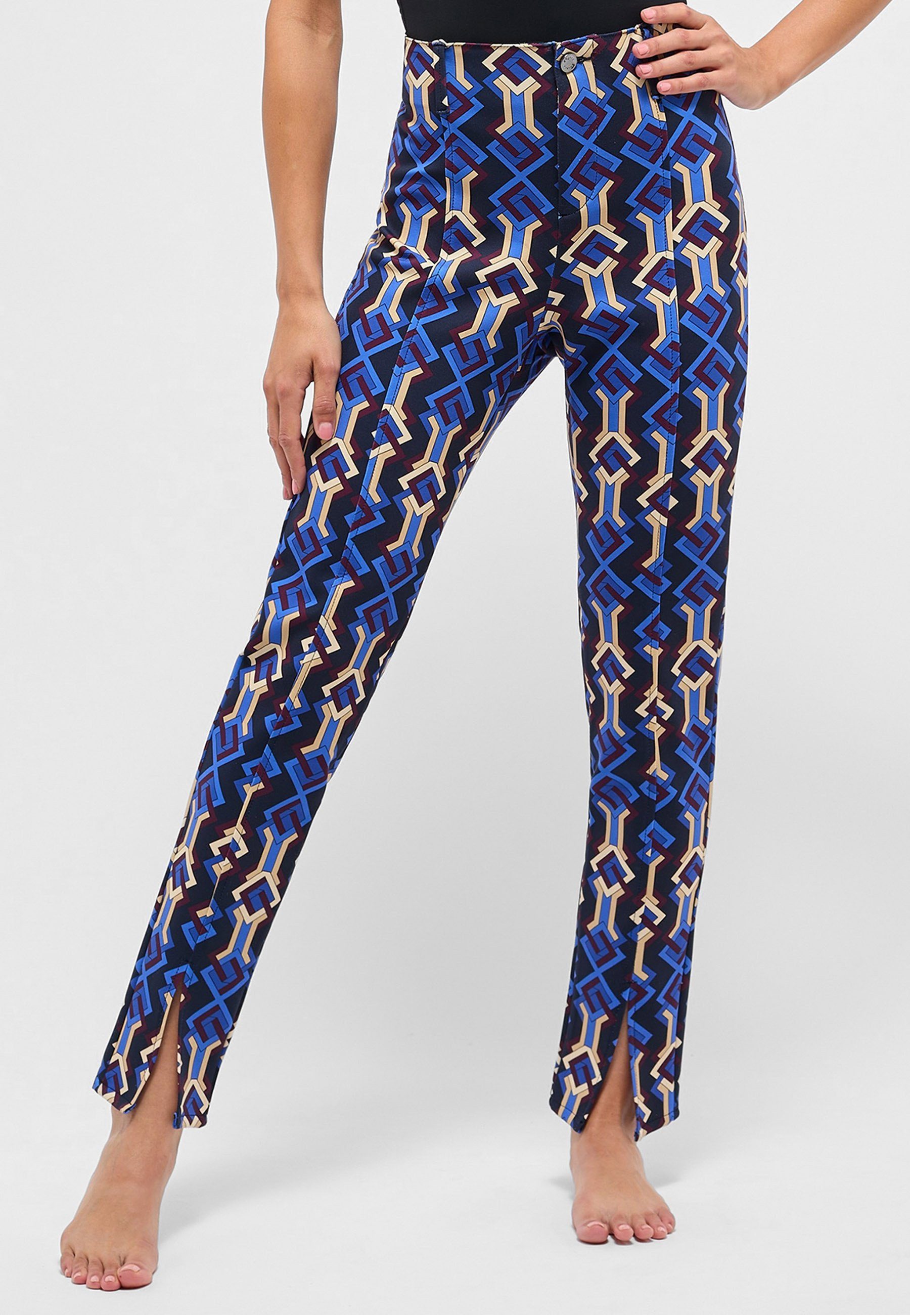 AENGELS Chinohose Hose Slim Print Mit Ton-in-Ton-Nähte Slit Graphic