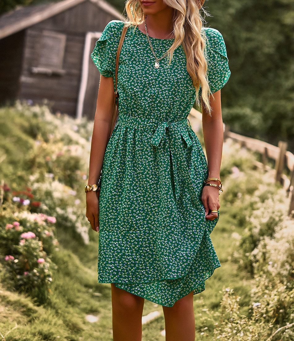 DEBAIJIA Dirndl Sommerkleid Damen Frauen Bedruckter Kleid lässiger Mode