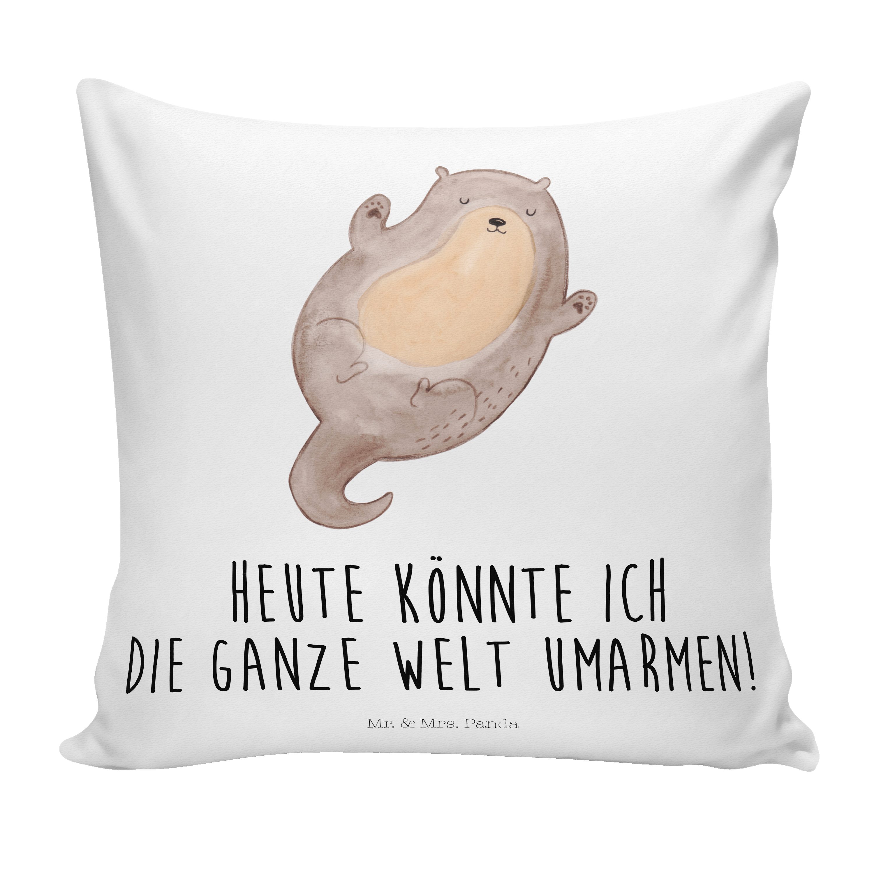 Mr. & Mrs. Panda Dekokissen Otter Umarmen - Weiß - Geschenk, Fischotter, Seeotter, Kopfkissen, o