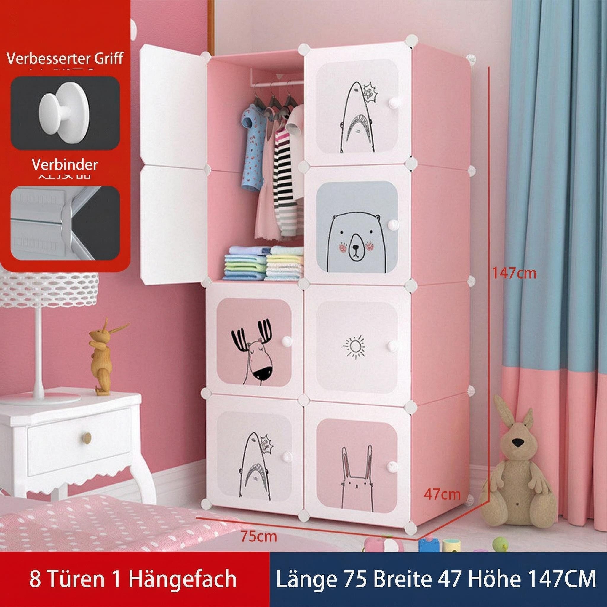 GarveeMore Kinderkleiderschrank Kinderkleiderschrank Kinderregal Schuhregal aus Kunststoff, mit 8 Würfeln