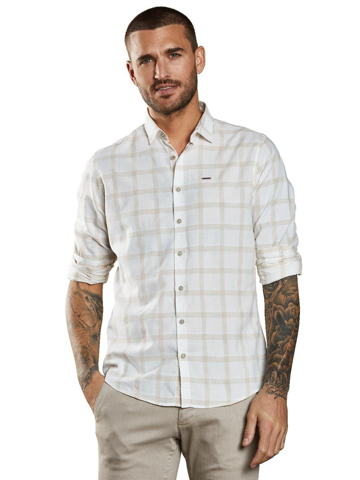 Langarmhemd Herren Langarm-Hemd kariert, Beige