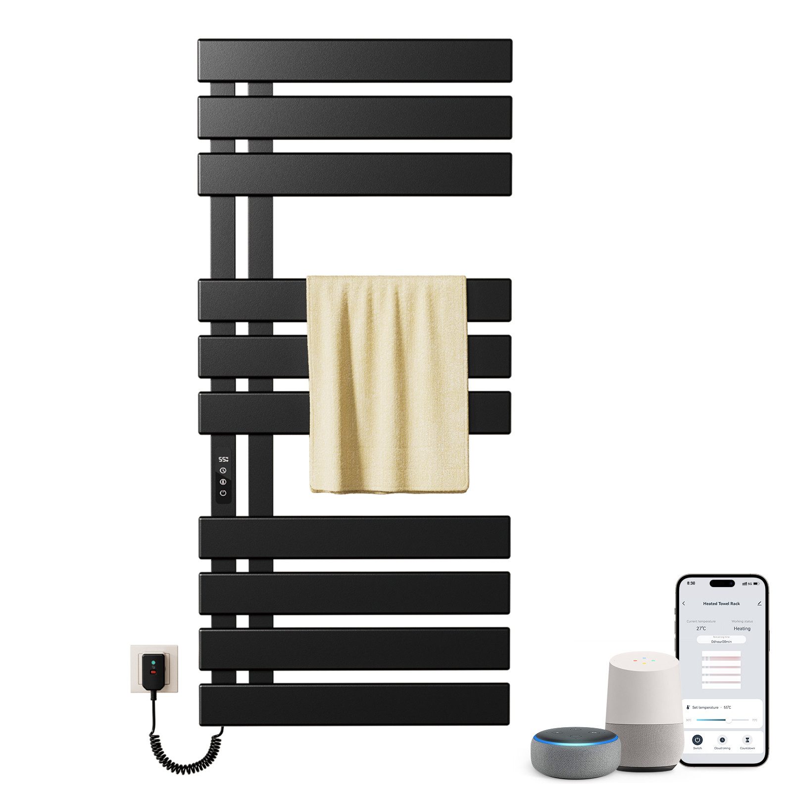 Oihpaw Elektrischer Badheizkörper WiFi Smart Thermostat Handtuchwärmer Handtuchheizkörper, für Alexa und Google Home and APP, 50x110cm