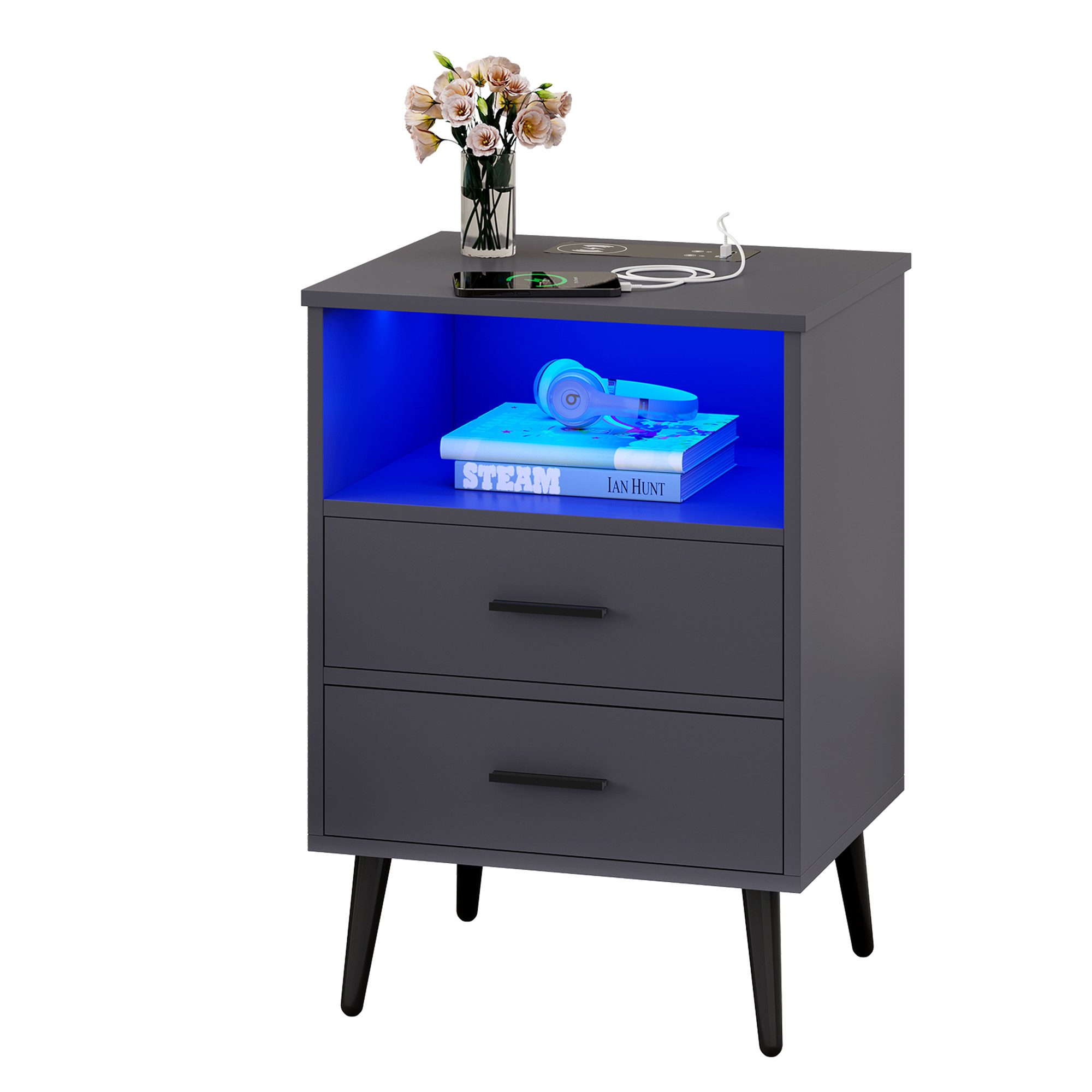 LVSOMT Nachttisch mit Beleuchtung LED und günstig online kaufen