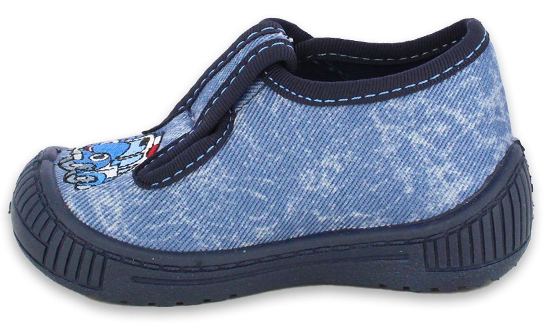 Beck Kleinkind Hausschuhe Police Car Hausschuh (Leder-Decksohle, atmungsaktive Materialien) rutschfeste Laufsohle, verstellbarer Klettverschluss