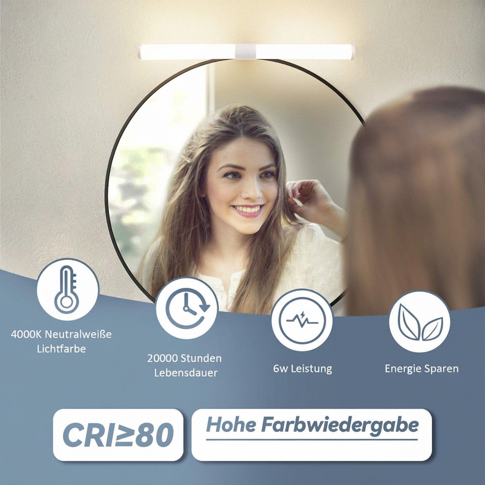 Nettlife LED Spiegelleuchte LED Spiegelleuchte Klemmbar 40/60CM, Neutralweiß, lampe für schrank Keller Küche
