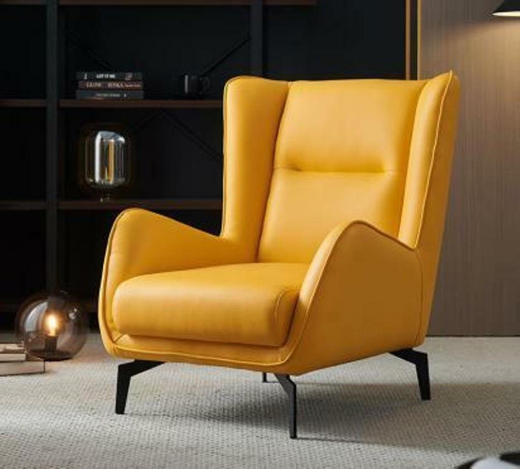 Sitzer Polster Luxus Couch Design Sessel Club Gelb JVmoebel Sessel, Fernseh Sessel Relax