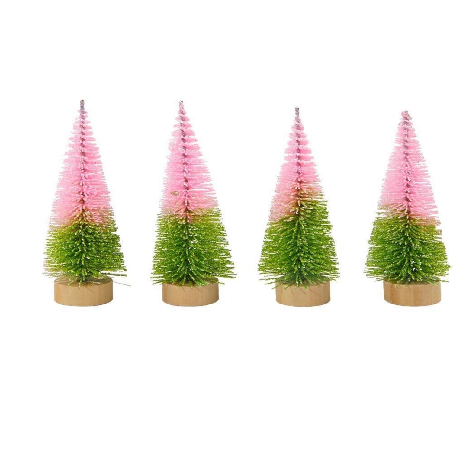 LuxusKollektion Künstlicher Weihnachtsbaum Mini Weihnachtsbaum 4er Set Rosa Grün