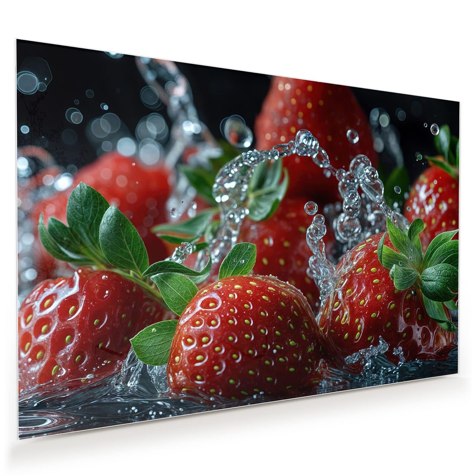 Glasbild Wandbild Frische Erdbeeren mit Aufhängung