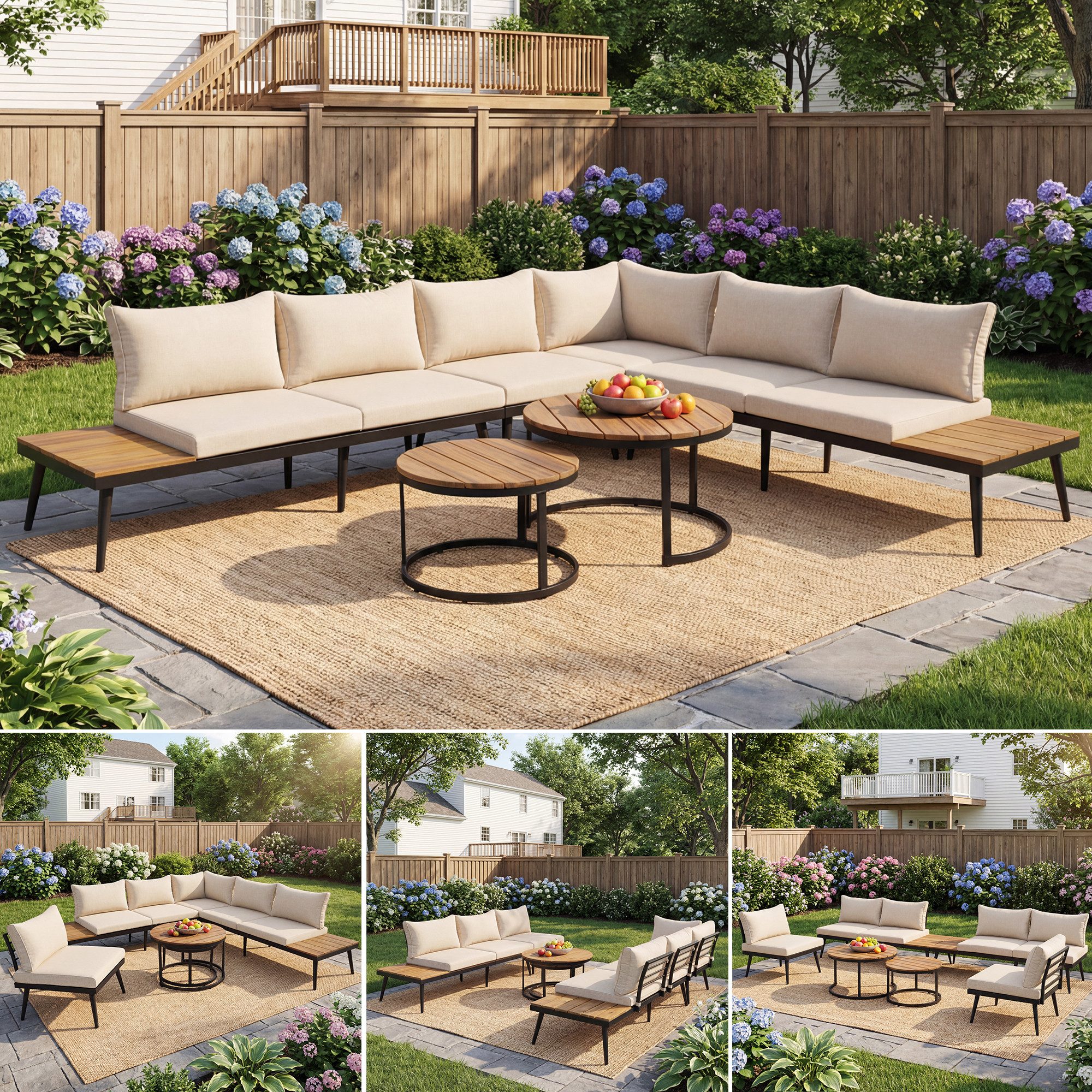 Flieks Gartenlounge-Set, (6-tlg), Gartenmöbel 6 Person Sitzgruppe Akazienholz