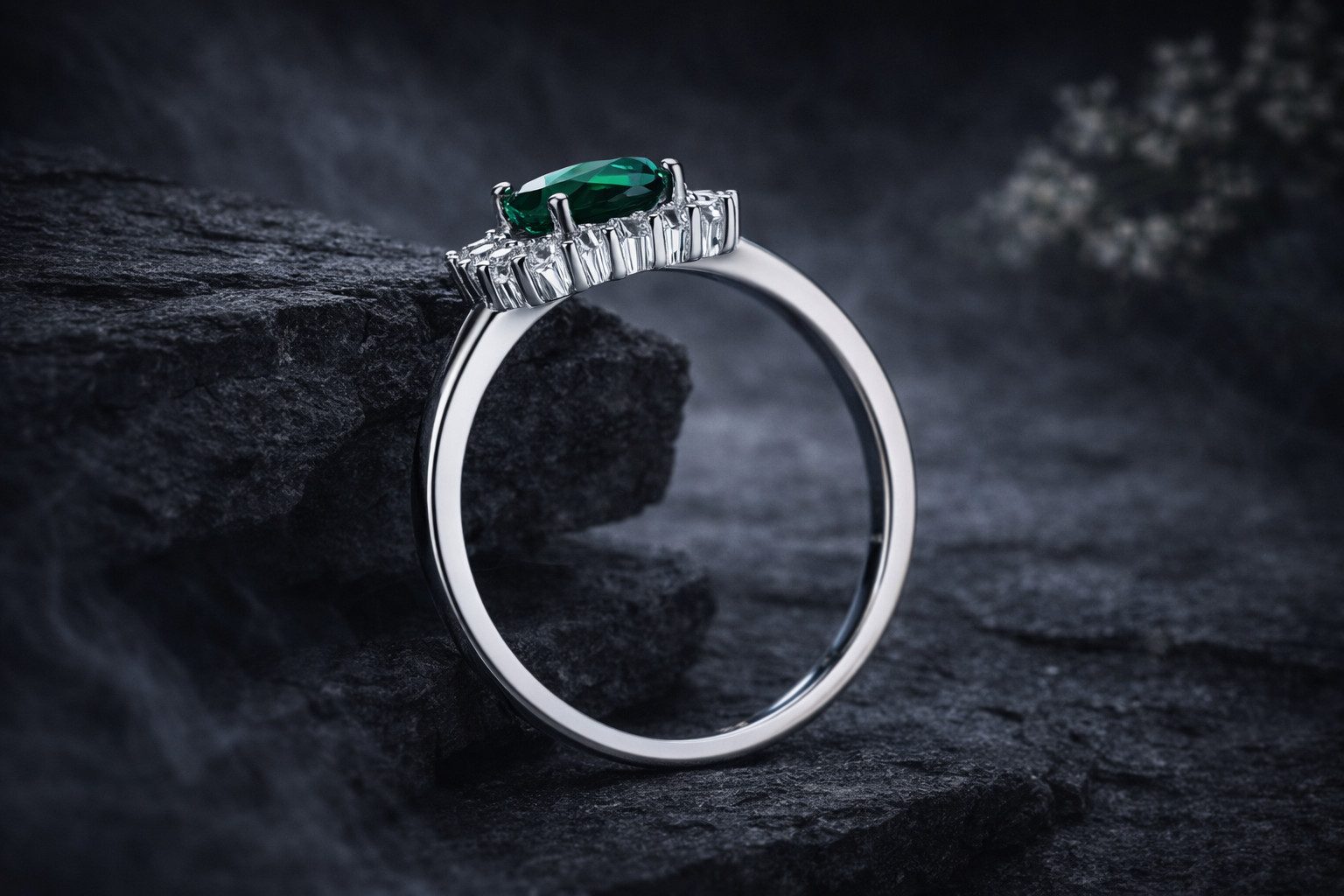 Living Oak Fingerring Zirkonia Ring Grün aus 925 Sterling Silber