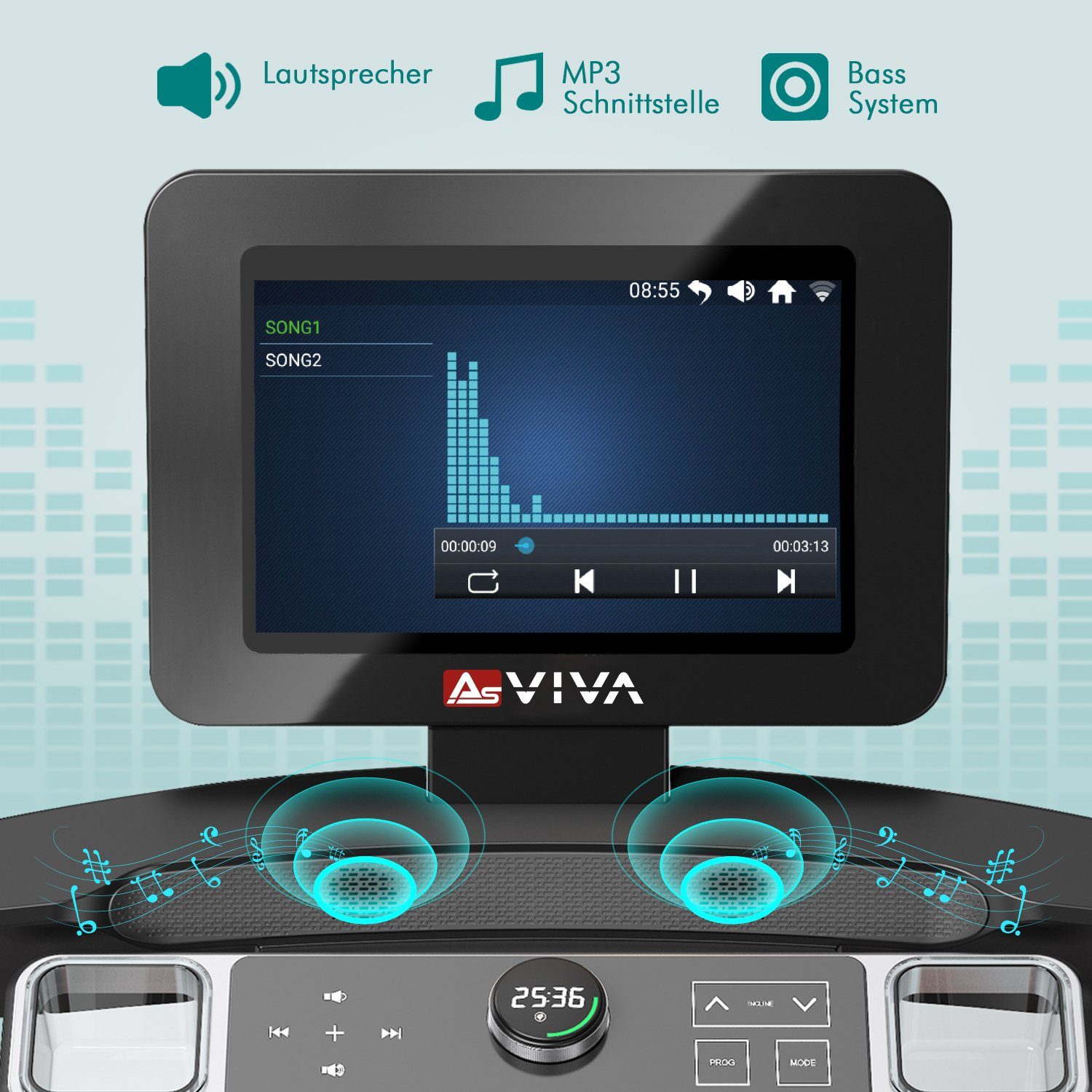 Polar, Konsole AsVIVA Touchscreen, Bluetooth Lautsprecher Laufband T18 Android Touch Pro - System, Inklusive 15,6" AsVIVA