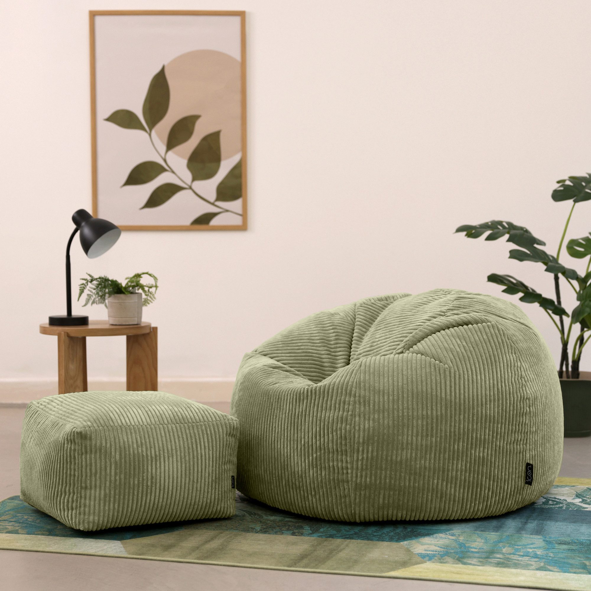 icon Sitzsack Erwachsene aus Cord „Kingston“ mit Hocker (Spar-Set, 1 x Sitzsack, 1 x Fußhocker), 85x50cm, Made in Germany, für Erwachsene & Kinder – Bild 3 von 5