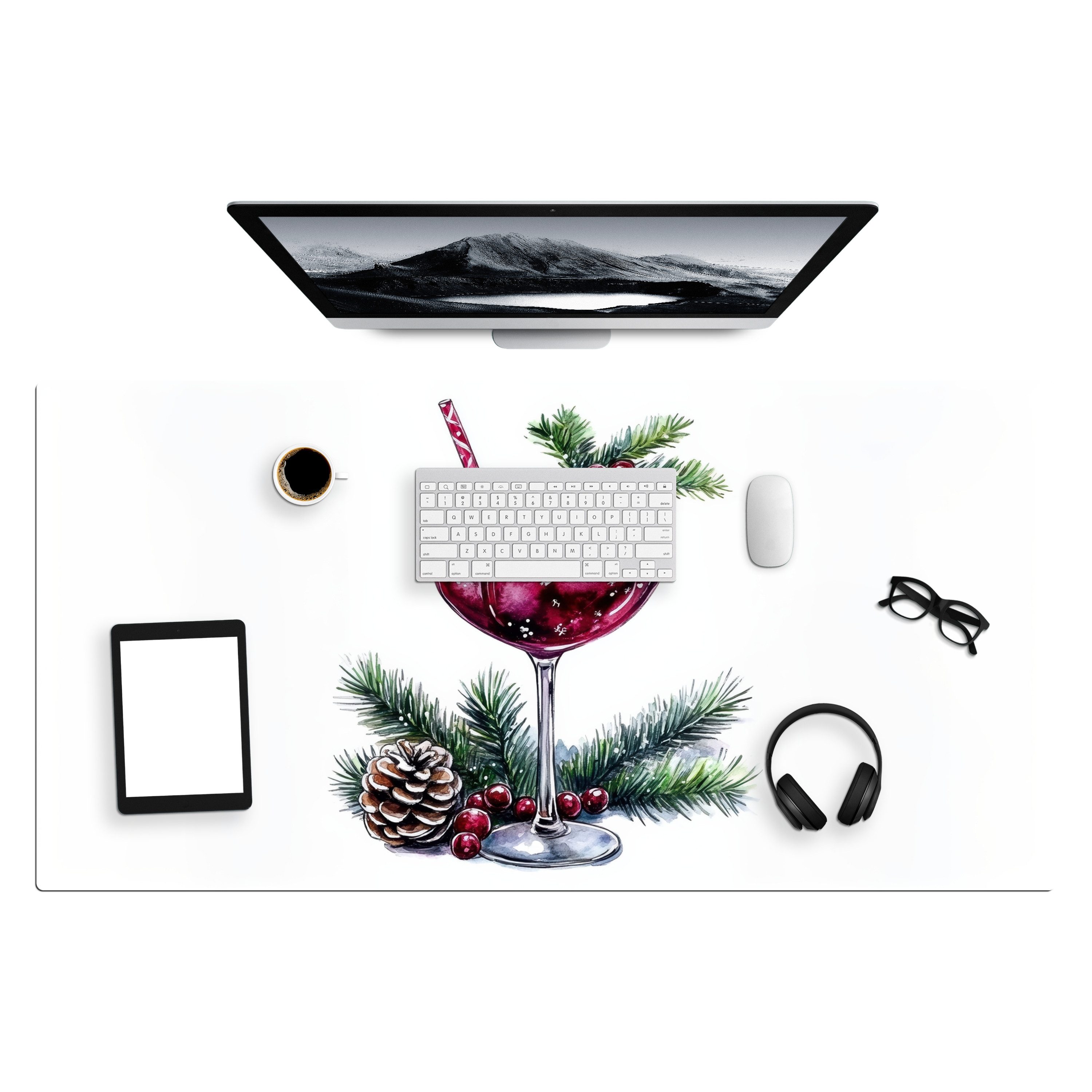 MuchoWow Gaming Mauspad Winter - Cocktail - Dekoration - Getränk - Weihnachten (1-St), Gaming Mauspad XXL, Schreibtischunterlage, Gaming Zubehör, 120x60 cm