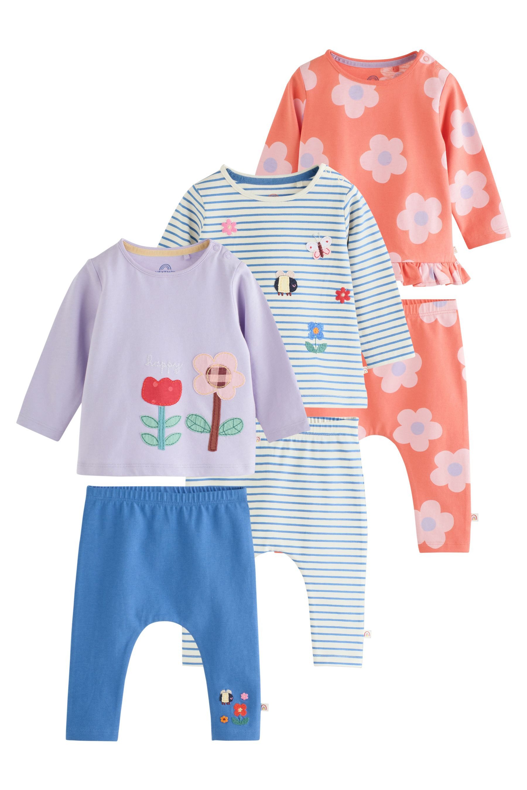 Next Langarmshirt & Leggings 6er-Set Baby Langarmshirt, T-Shirt und Leggings (6-tlg)