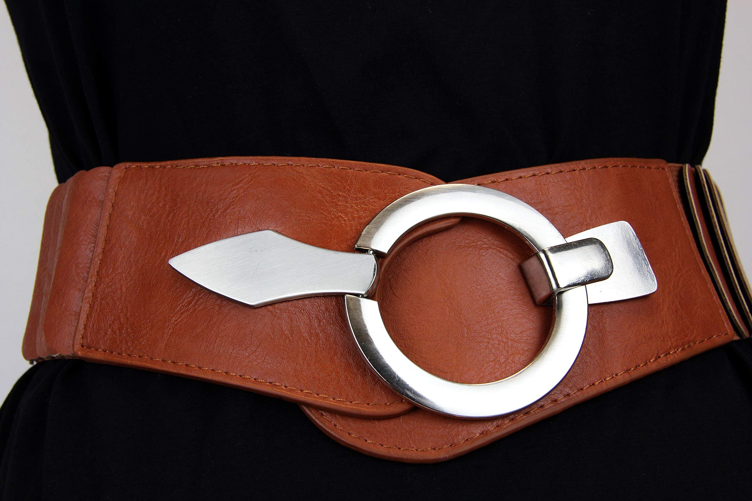 Vanessa & Melissa Taillengürtel Eleganter Damen-Gürtel in 6 cm Breite, Vielseitiger Kleidergürtel Elastischer Taillengürtel, Gürtel mit silberner Ring-Schließe