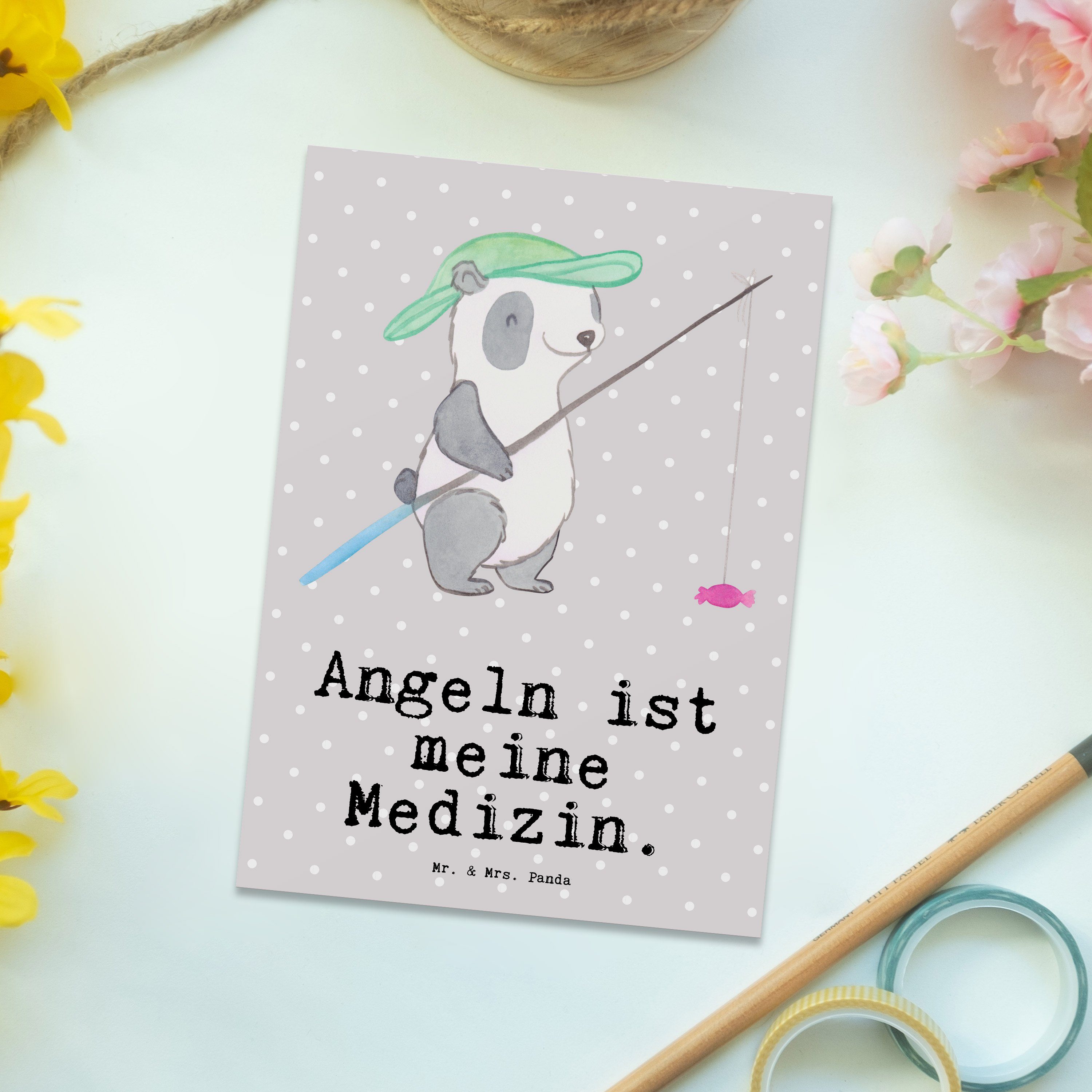 Grau Mr. Pastell Angeln ge angeln Postkarte Panda Geschenk, Medizin - & Mrs. Angelsport, - Panda