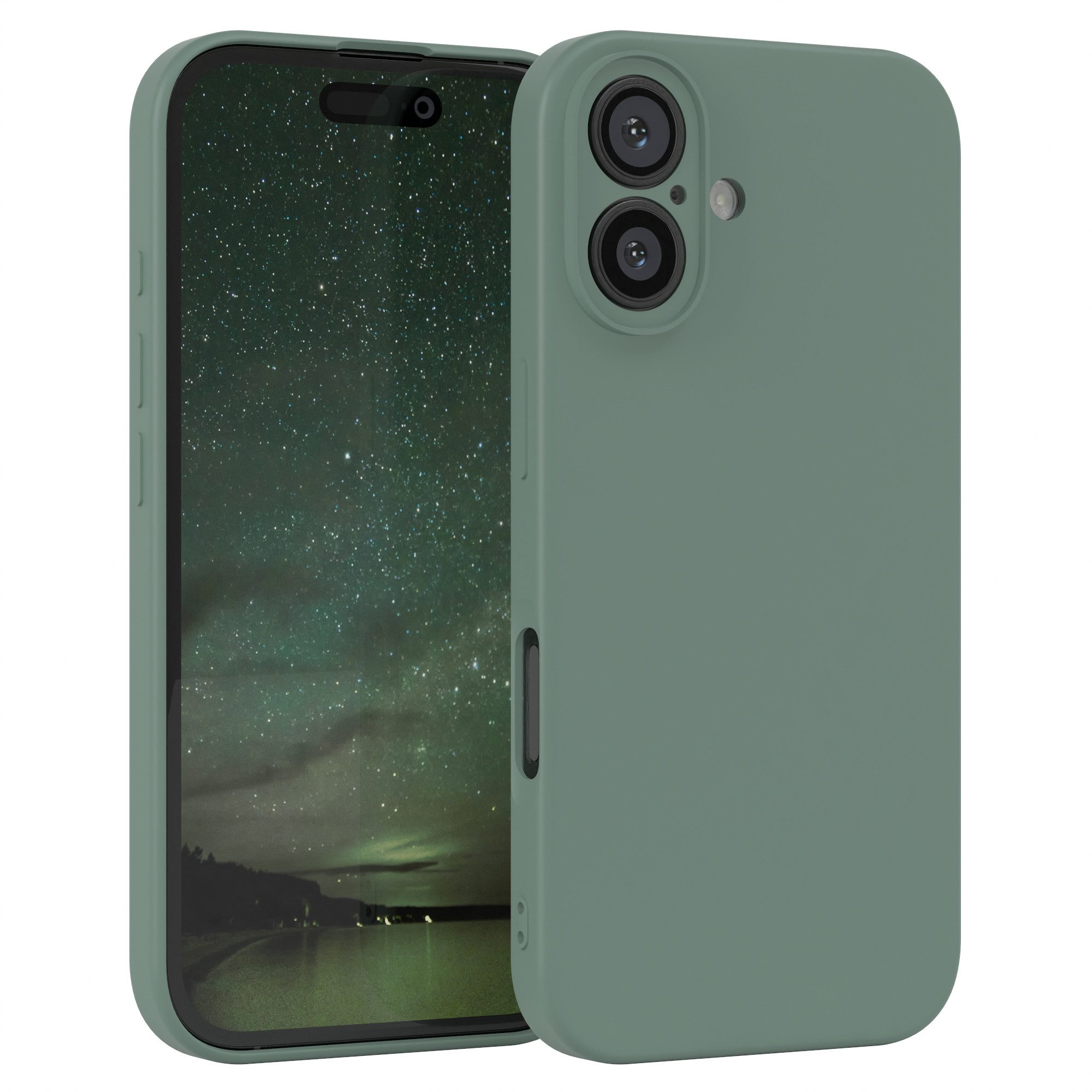 EAZY CASE Handyhülle TPU Hülle für Apple iPhone 16 6,1 Zoll, Schutzhülle mit Kameraschutz stoßfest telefonhülle Matt Dunkelgrün