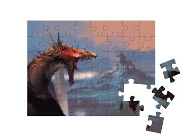 puzzleYOU Puzzle Fantasy: Drache mit Blick auf magische Felsen, 48 Puzzleteile, puzzleYOU-Kollektionen Drache, Tiere aus Fantasy & Urzeit