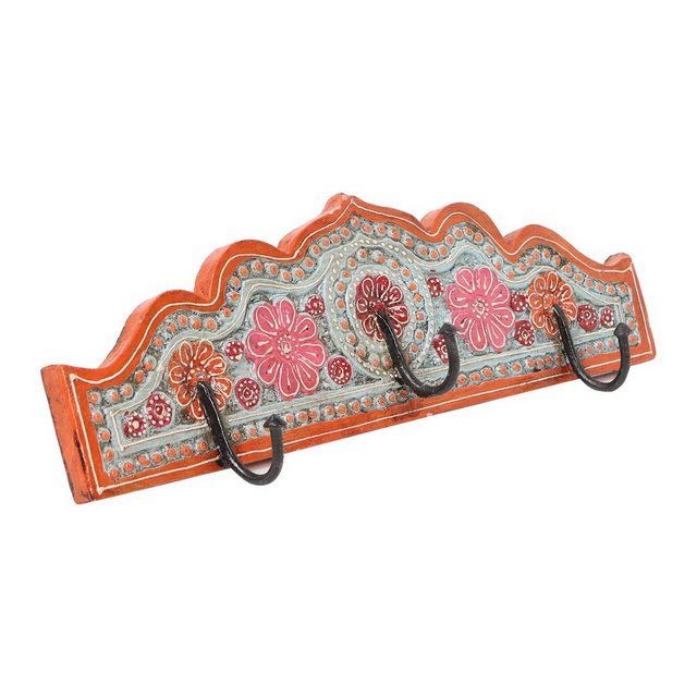 Casa Moro Garderobenleiste “Orientalischer Kleiderhaken Taj Mahal B handbemalte Hakenleiste mit 3 Haken mit bunten Blumenmustern aus massiv Holz handgeschnitzt, MA15-33-B”, Handmade