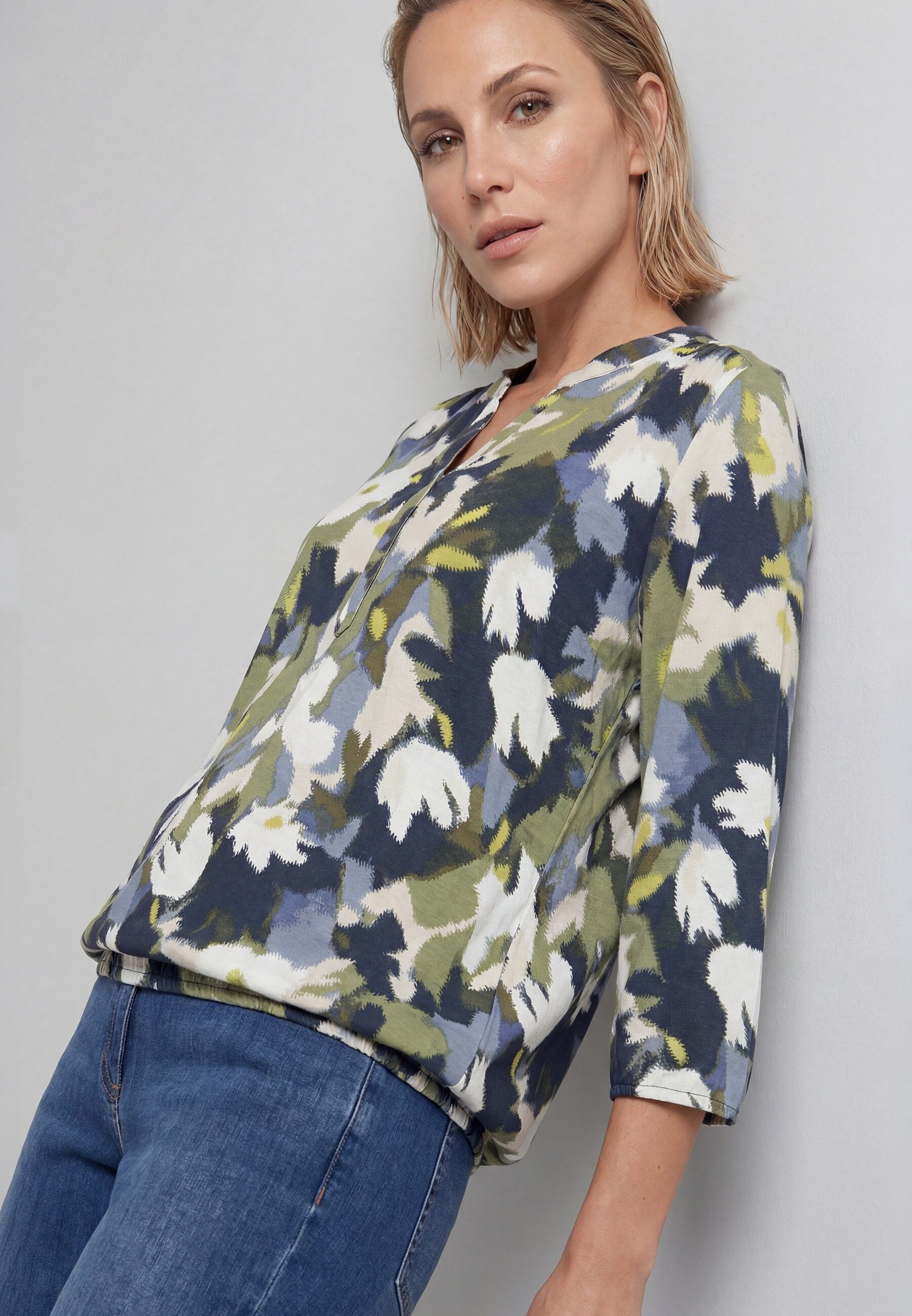 Olsen Tunikashirt Shirt mit Allover-Dessin und Tunikaausschnitt