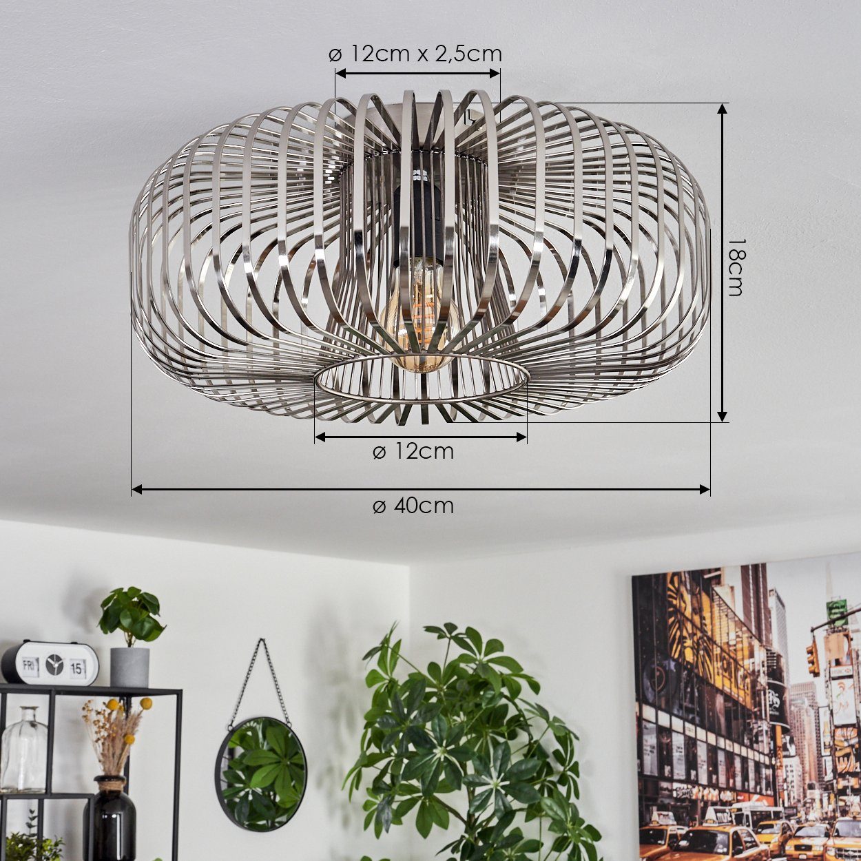 hofstein Deckenleuchte moderne Deckenlampe aus Metall in Silberfarben, ohne Leuchtmittel, Deckenleuchte Lichteffekt, Ø40cm, 1x E27, ohne Leuchtmittel – Bild 4 von 5