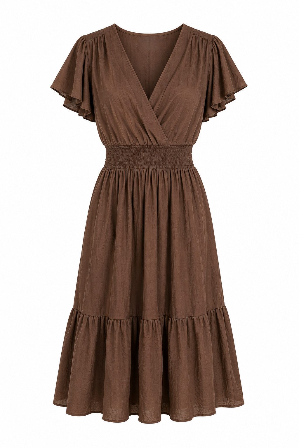 ITALY VIBES Sommerkleid - leichtes Midikleid für Damen mit Wickelausschnitt und Smokbund