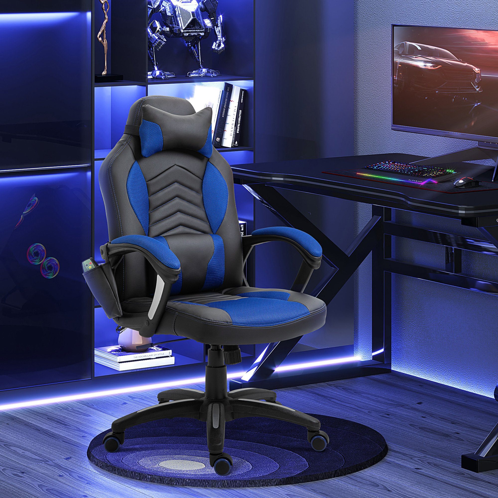 HOMCOM Schreibtischstuhl Bürostuhl mit Massagefunktion, Wärmefunktion, 2 Farben (Massagesessel, 1 St), für Wohnzimmer, Büro, Blau