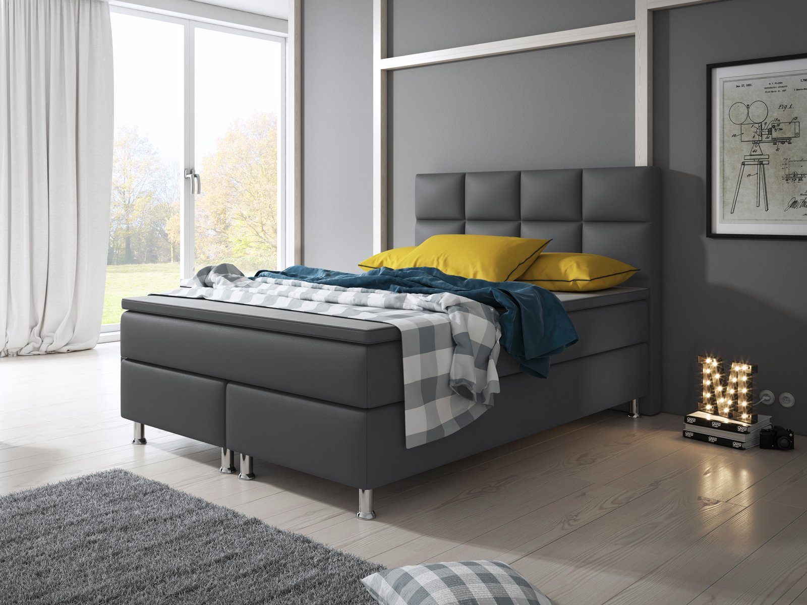 und Boxspringbett cm Matratzen Miami inkl. mit (Set, 140x200 inkl.Kopfteil Topper) Anthrazit Topper inter