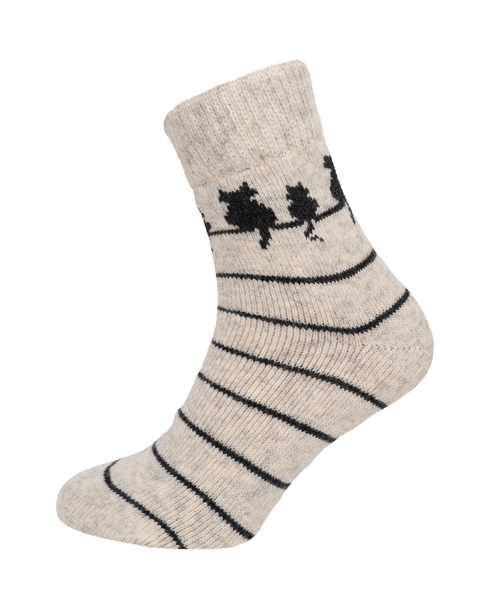 Socken Wollsocken Katzenmotiv, 80% Wolle, Komfortbund